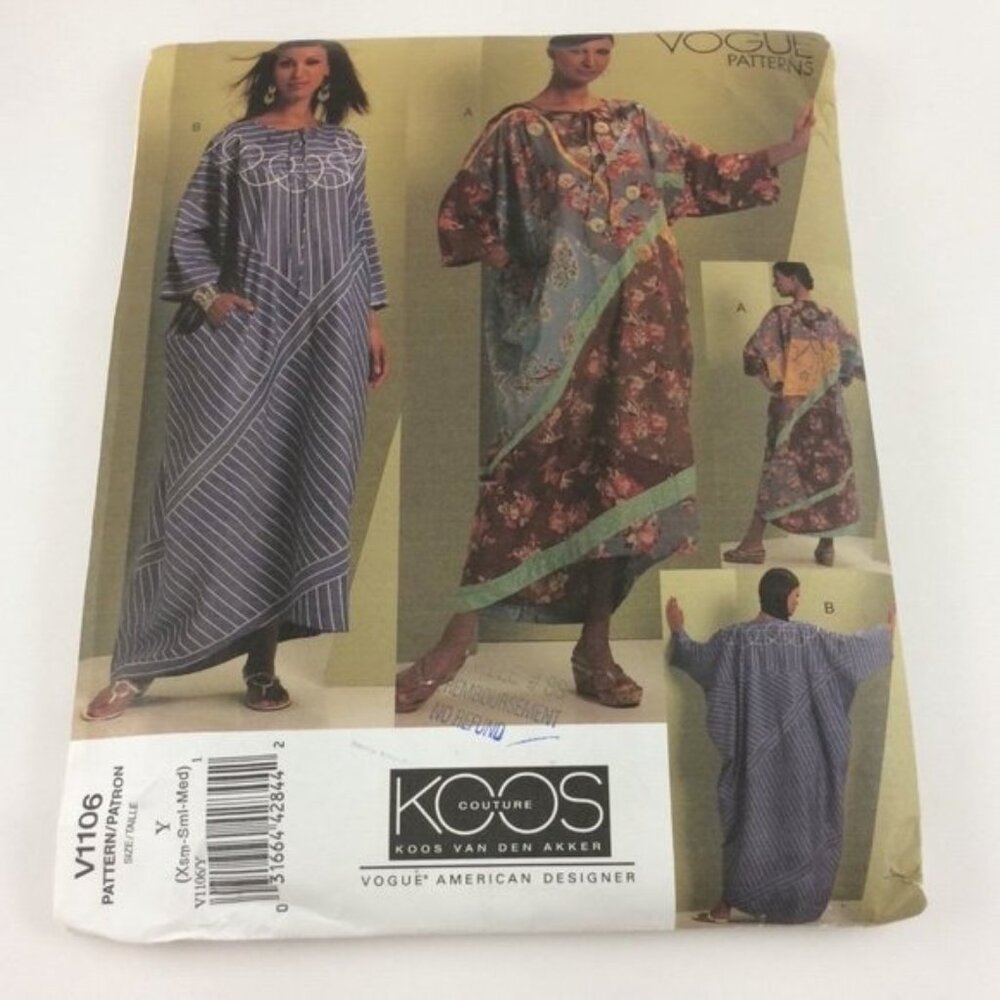 Vogue Pattern 1106 Koos Couture Ladies Kaftan Uncut 4 6 8 10 12 14 XS SML MED